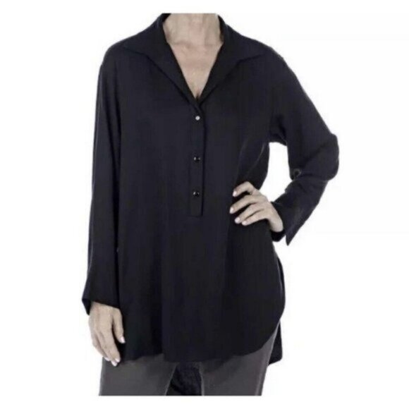 NEW Bellina Black Shirt Collar High Low Tunic Top- Size Small (bin 1S) - Picture 1 of 2